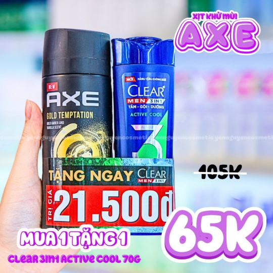 Xịt Ngăn Mùi AXE Gold Temptation 135ml (Tặng Clear Men 3 in 1 Active Cool 70g)
