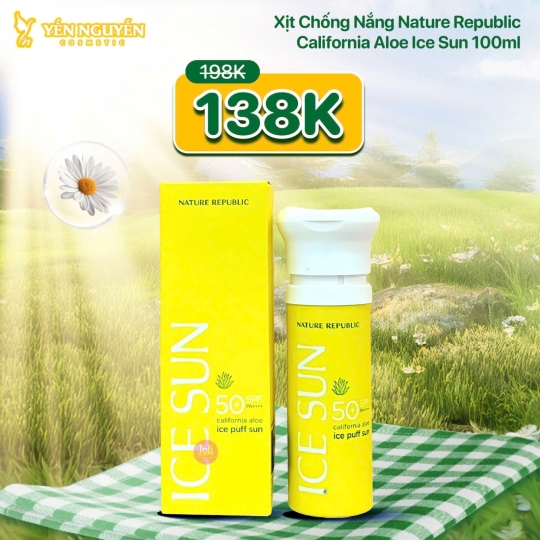 Xịt Chống Nắng Nature Republic Ice Sun California Aloe Ice Puff Sun SPF50+ PA++++ 100ml