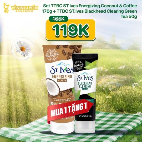 [Mua 1 tăng 1] Tẩy tế bào chết ST.ives coconut & coffee 170g + TTBC ST.ives blackhead clearing green tea 50g