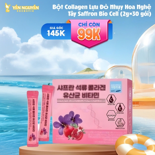 [Thực phẩm bảo vệ sức khỏe] Bột Collagen Lựu Đỏ Nhụy Hoa Nghệ Tây Saffron Bio Cell Hàn Quốc 30 Gói