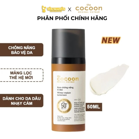 Kem Chống Nắng Bí Đao Quang Phổ Rộng Dành Cho Da Dầu, Nhạy Cảm Cocoon Winter Melon Sunscreen 50ml