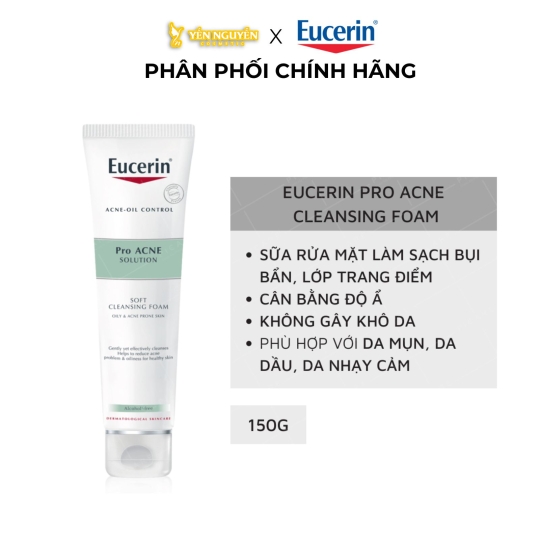 Sữa Rửa Mặt Tạo Bọt Eucerin Sạch Sâu Cho Da Mụn Pro Acne Cleansing Foam 150g