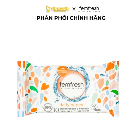 Khăn Ướt Vệ Sinh Vùng Kín Hằng Ngày FEMFRESH Intimate Skin Care Daily Wipes - 10 Tờ 