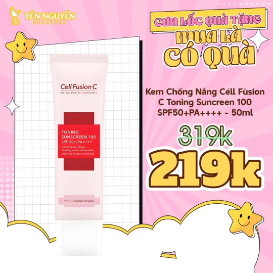 Kem Chống Nắng Cell Fusion C Toning Sunscreen 100 Nâng Tông 50ml - Hồng