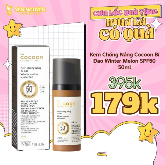 Kem Chống Nắng Bí Đao Quang Phổ Rộng Dành Cho Da Dầu, Nhạy Cảm Cocoon Winter Melon Sunscreen 50ml