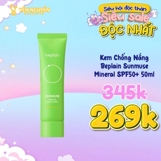 Kem Chống Nắng Kiềm Dầu, Kháng Nước Beplain Sunmuse Mineral Sunscreen SPF50+ PA++++ 50ml