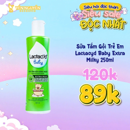 Sữa Tắm Gội Trẻ Em Lactacyd Baby Extra Milky 250ml