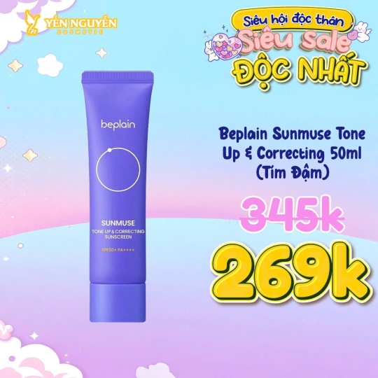 Kem Chống Nắng Cà Rốt Tím, Nâng Tone Da Beplain Sunmuse Tone Up & Correcting Sunscreen SPF50+ PA++++ 50ml