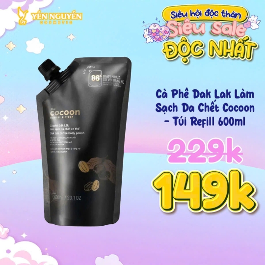 Cà Phê Dak Lak Làm Sạch Da Chết Cơ Thể Cocoon - Túi Refill 600ml