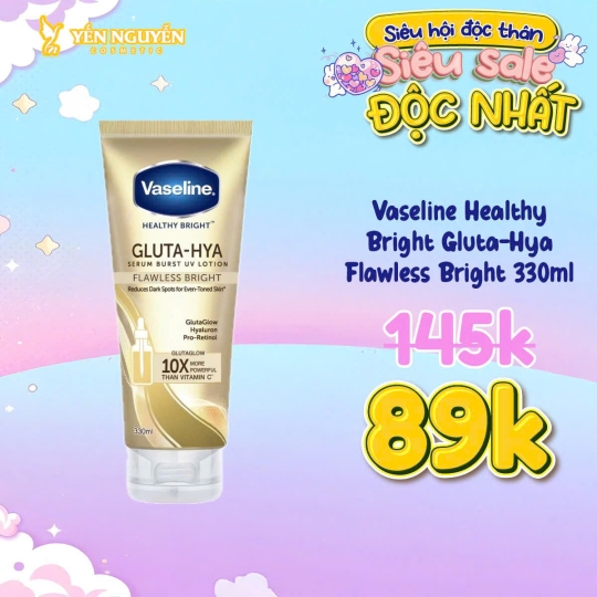 Dưỡng Thể Vaseline Healthy Bright Gluta-Hya Flawless Bright 330ml 